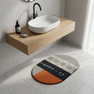 Modern Happy Print Anti-Slip Bathroom Mat | Soft Absorbent Quick Dry Bath Rug | Stylish Washroom Floor Carpet