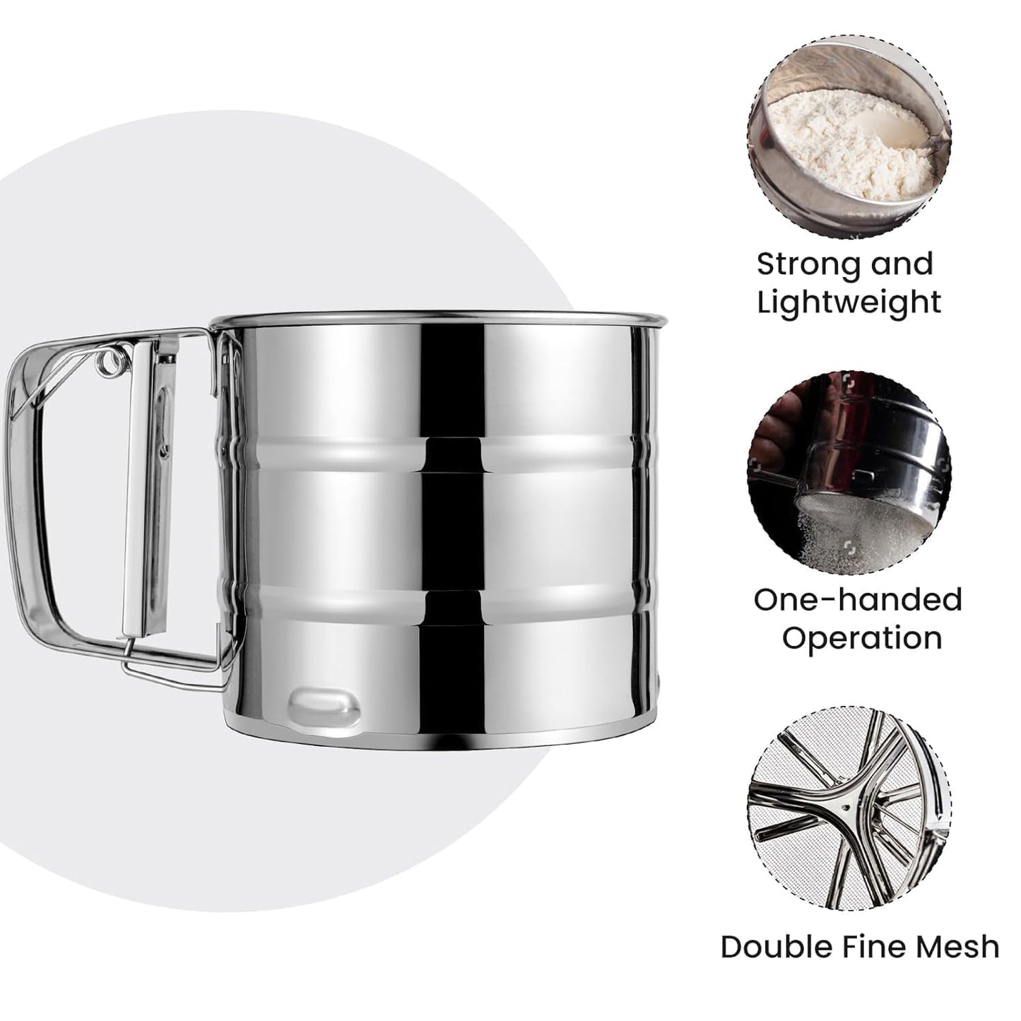 Heavy Duty Stainless Steel Flour Sifter with Handle – Baking Essentials
