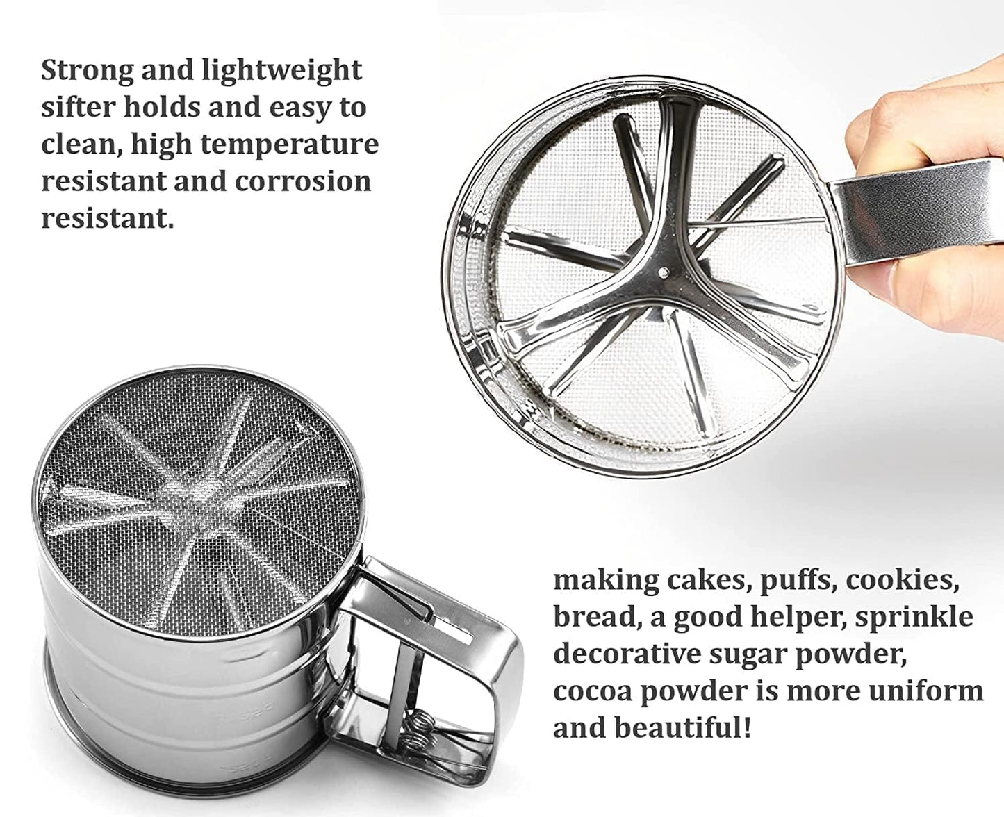 Heavy Duty Stainless Steel Flour Sifter with Handle – Baking Essentials