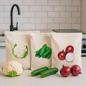 Housious® Vegipouch Reusable Vegetable Storage Bags – Washable Zip Pouches for Fridge & Kitchen Organization