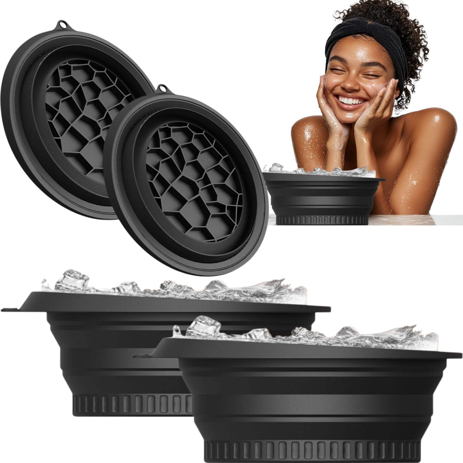 Silicone Ice Facial Bowl with Ice Tray | Foldable Face Ice Bath Basin | Skin Tightening & Pore Care Tool
