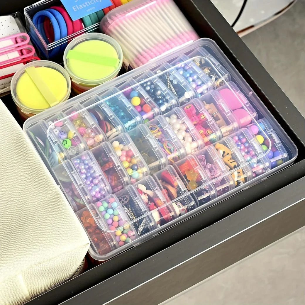 Housious Large Clear Plastic Organizer Boxes – 30-Pack Folding Mini Bead Storage Cases