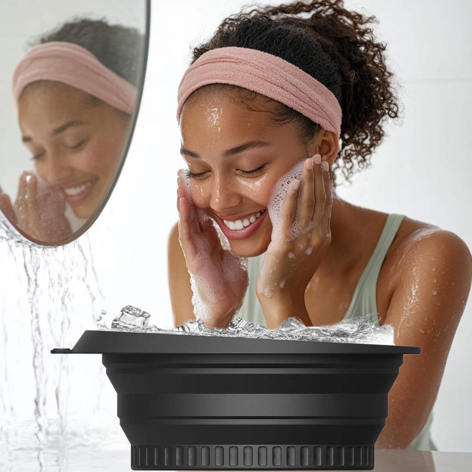 Silicone Ice Facial Bowl with Ice Tray | Foldable Face Ice Bath Basin | Skin Tightening & Pore Care Tool