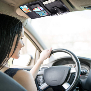 PU Leather Car Sun Visor Organizer | Multi-Pocket Storage | Glasses & Phone Holder