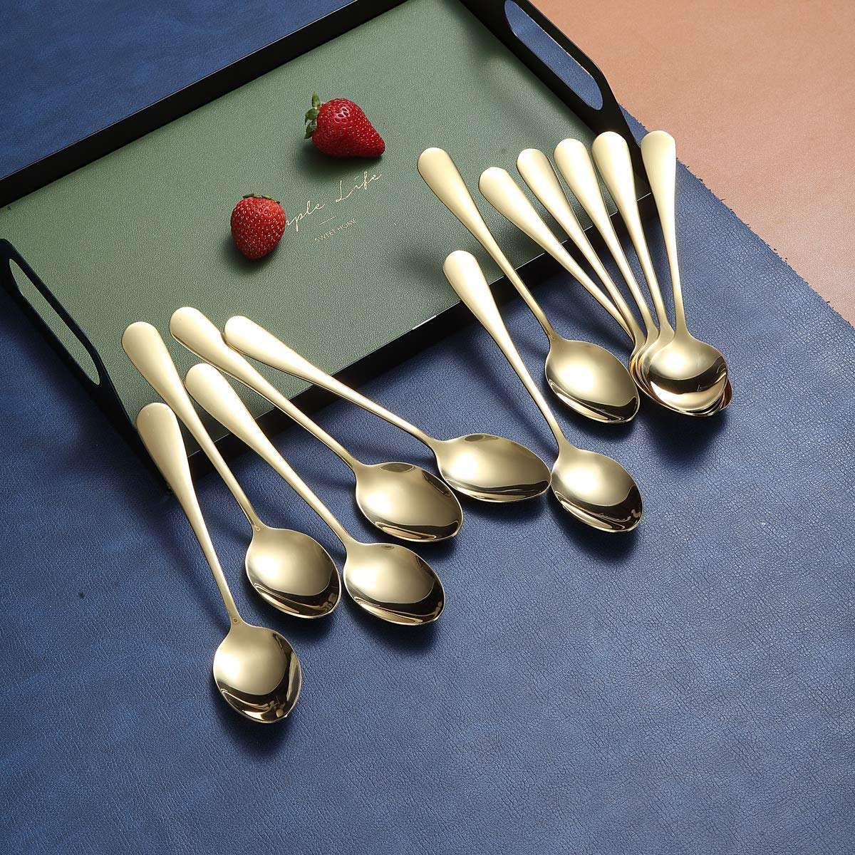 Gold Stainless Steel Coffee & Dessert Spoon Set | Mirror Finish | 6 PCS