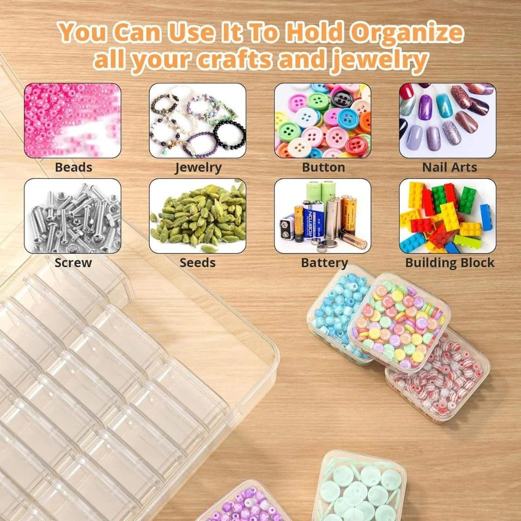 Housious Large Clear Plastic Organizer Boxes – 30-Pack Folding Mini Bead Storage Cases