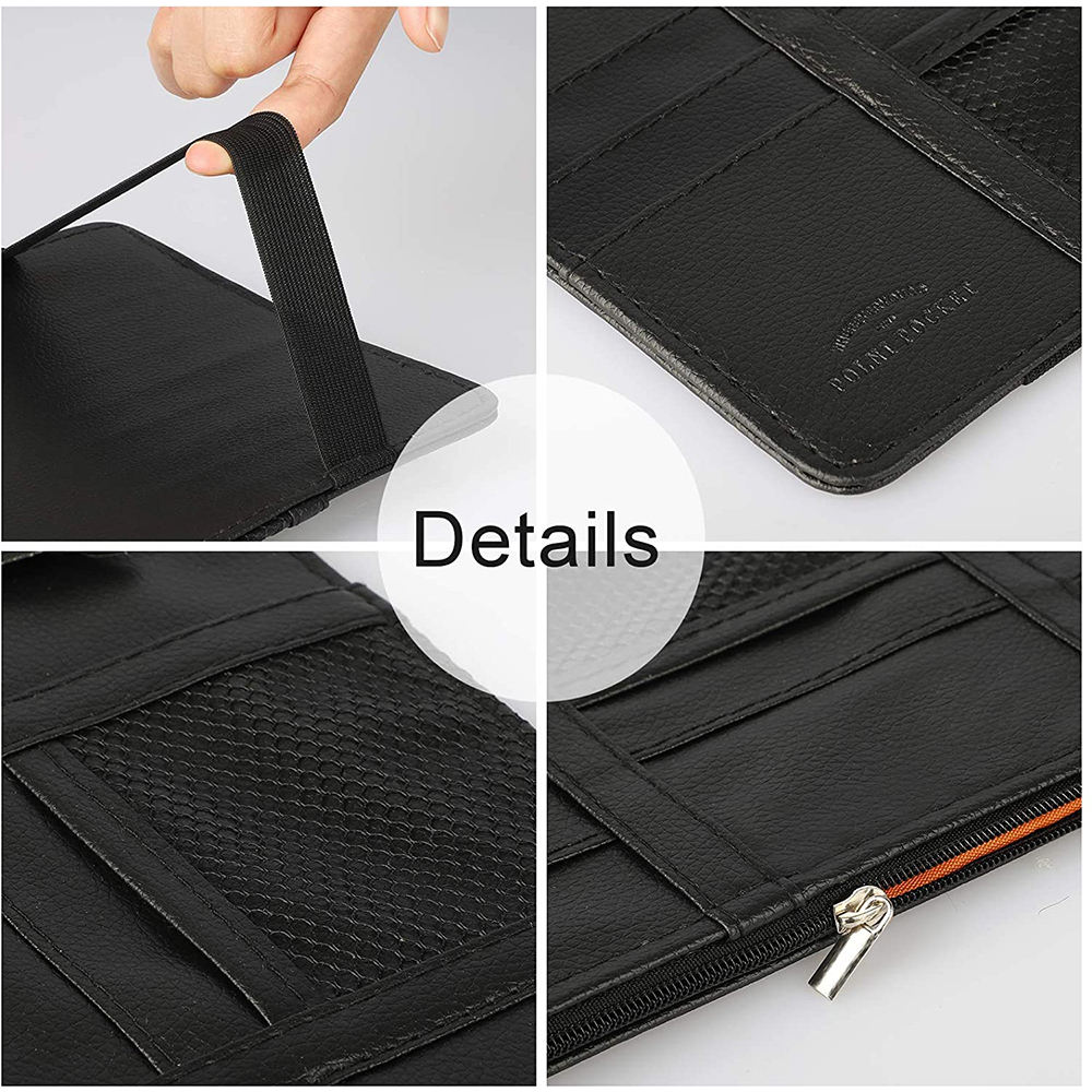 PU Leather Car Sun Visor Organizer | Multi-Pocket Storage | Glasses & Phone Holder