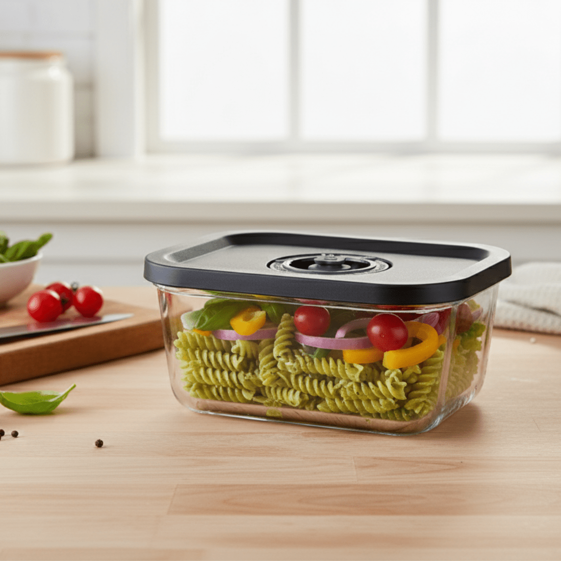 Smart Rectangular Vacuum Glass Food Container | 800ml Date-Tracker Freshness Lock