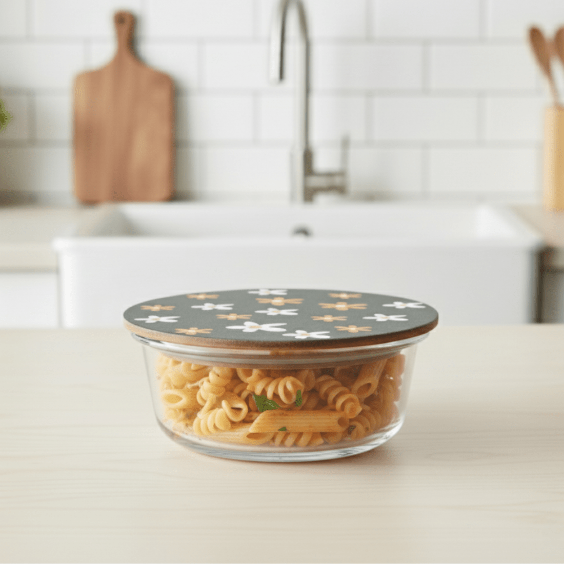 650ml Round Borosilicate Glass Food Bowl | Aesthetic Printed Lid for Stylish Storage