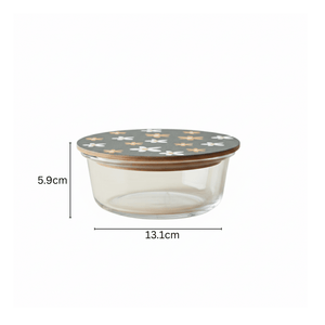 400ml Compact Round Borosilicate Glass Bowl | Artistic Printed Lid for Snacks & Dips