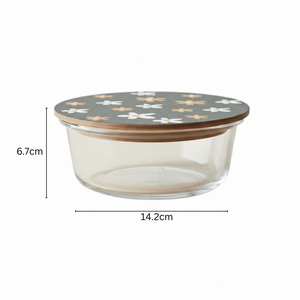650ml Round Borosilicate Glass Food Bowl | Aesthetic Printed Lid for Stylish Storage