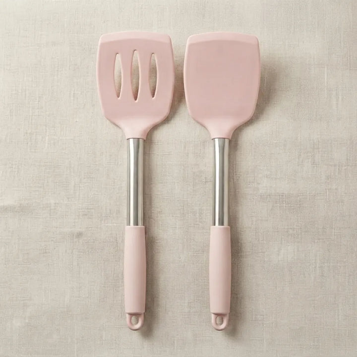 2PCS Silicone Spatula Set with Stainless Steel Handles | BPA-Free Non-Stick Cooking Utensils for Frying, Baking & Mixing