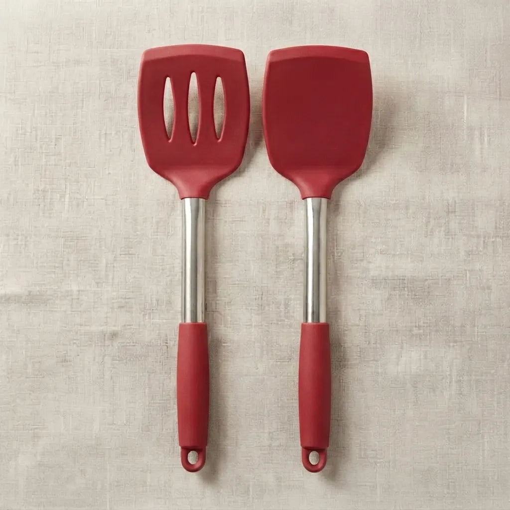 2PCS Silicone Spatula Set with Stainless Steel Handles | BPA-Free Non-Stick Cooking Utensils for Frying, Baking & Mixing