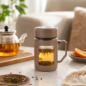 500ml Double Wall Borosilicate Glass Tea Mug with Lid & Handle | Heat-Resistant Coffee Cup | Portable Travel Tumbler for Home & Office