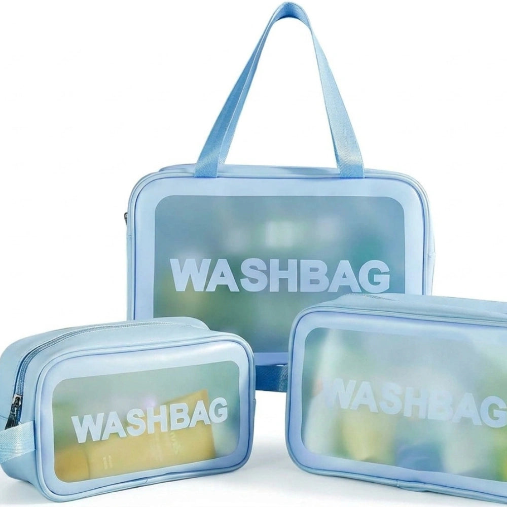 Set Of 3 Printed Transparent Toiletries and Cosmetics Travel Wash Bags