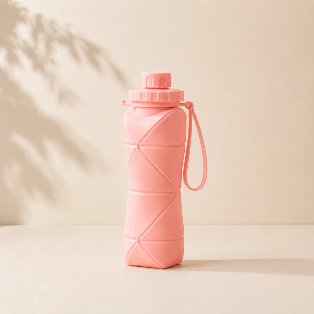 600ml Folding Silicone Water Bottle | Collapsible BPA-Free Sports Bottle, Leakproof Travel Water Bottle for Gym, Hiking, Camping, Cycling & Outdoor Activities