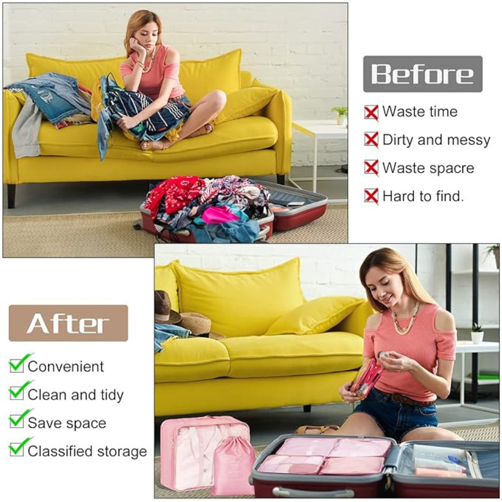 7 in 1 Travel Organizer Set | Packing Cubes, Laundry, Shoe & Cosmetic Bags for Suitcase & Luggage Packing (Multicolor)