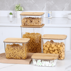 Multi-Purpose Transparent Food Storage Containers with Wooden Lid | Eco-Friendly Kitchen Organization