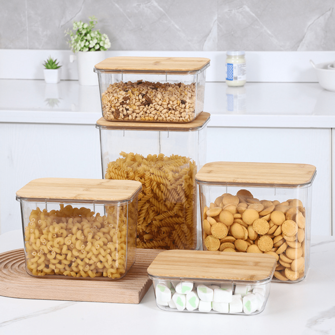 Multi-Purpose Transparent Food Storage Containers with Wooden Lid | Eco-Friendly Kitchen Organization