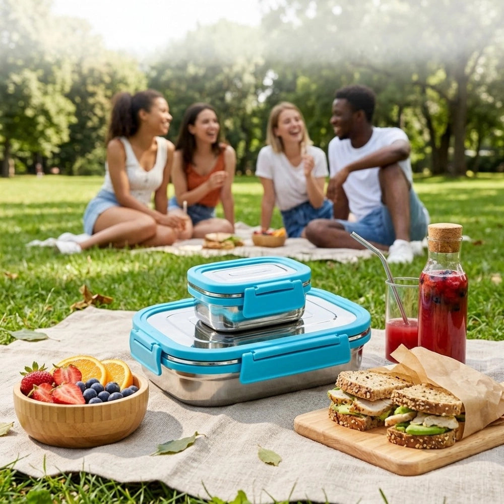 Fusion Stainless Steel Lunch Box Set with Airtight Leak-Proof Lids | Premium Food Grade Tiffin Box for Office, School & Travel | Reusable Lunch Containers