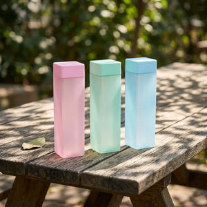 6PCS Square Plastic Water Bottle Set | Slim Flat Frosted Reusable Water Bottles | Multicolour Drink Bottles for Office, Gym & Travel