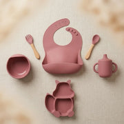 Cat Shaped Silicone Baby Feeding Set | 6 Piece BPA-Free Baby-Led Weaning Kit with Bib, Suction Bowl, Plate, Cup, Spoon & Fork