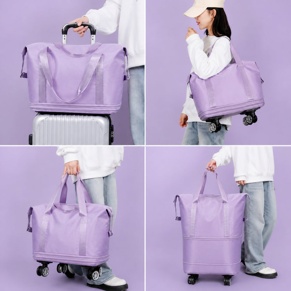 Foldable Expandable Travel Duffle Bag with Wheels – Large Capacity Rolling Trolley Weekend Bag for Travel & Luggage Storage
