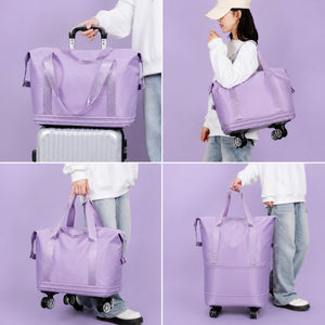 Foldable Expandable Travel Duffle Bag with Wheels – Large Capacity Rolling Trolley Weekend Bag for Travel & Luggage Storage