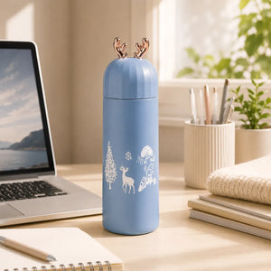 350ml Cute Deer Glass Water Bottle | Leakproof Insulated Flask with Antler Lid | BPA-Free Reusable Sipper for Kids, Girls & Travel (1Pcs)