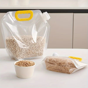 1.5L Transparent Grain Storage Bag with Pour Spout - Resealable Stand-Up Pantry Organizer