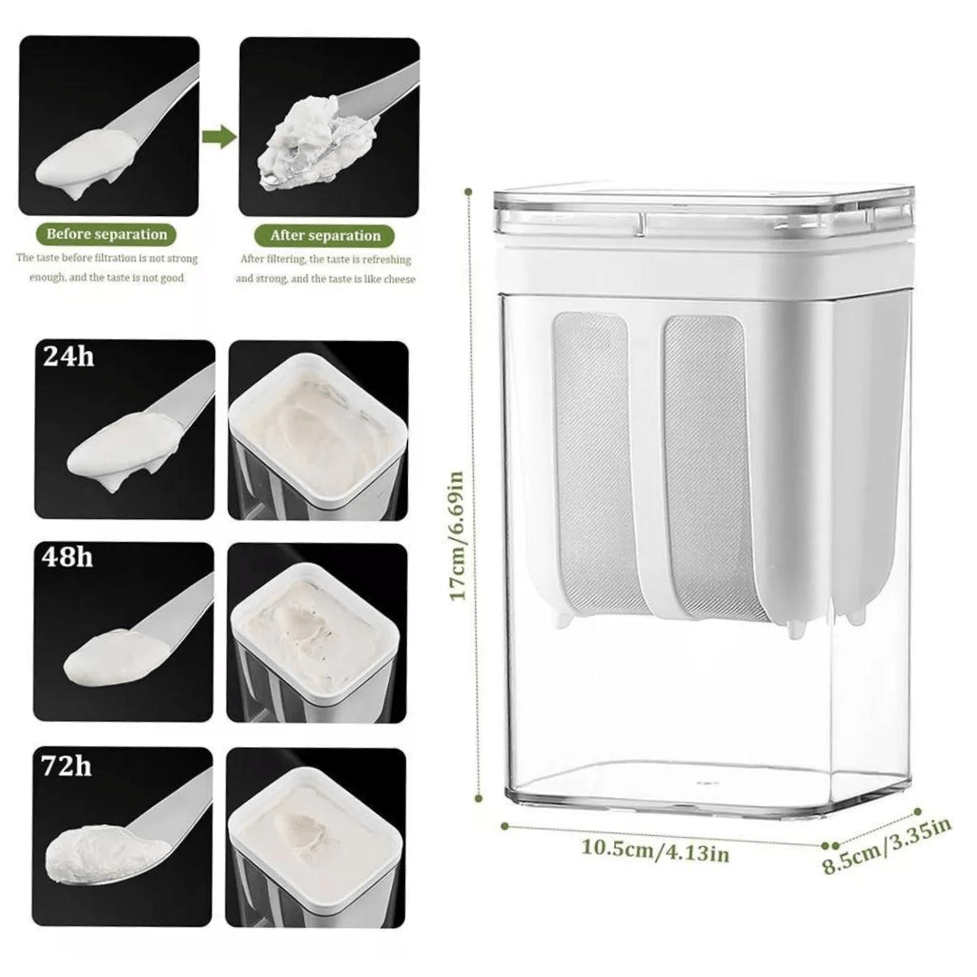 Premium Hung Curd Maker with Ultra-Fine Mesh Strainer (1100ml) | DIY Greek Yogurt & Cheese Making Kit