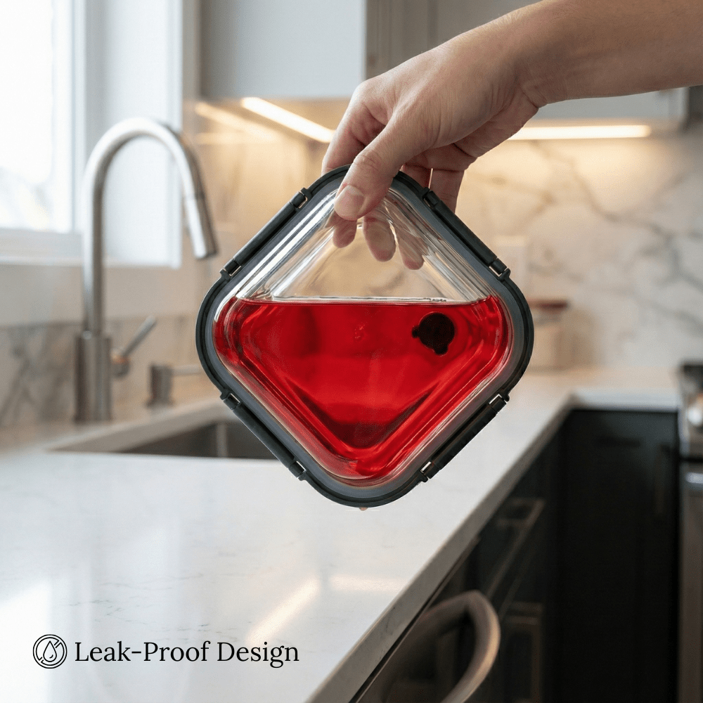 1100ml Square Borosilicate Glass Container | Oven-Safe with Vented Glass Lid