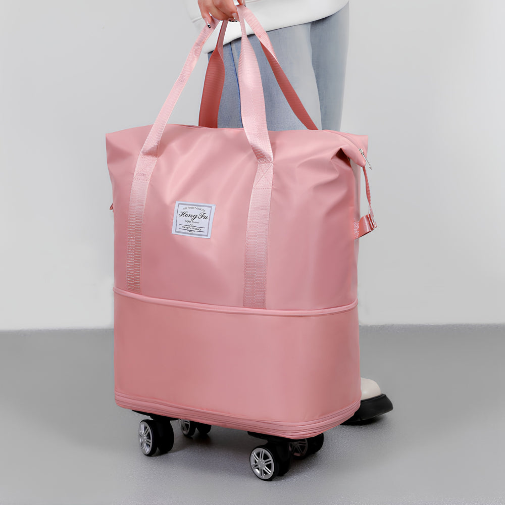 Foldable Expandable Travel Duffle Bag with Wheels – Large Capacity Rolling Trolley Weekend Bag for Travel & Luggage Storage