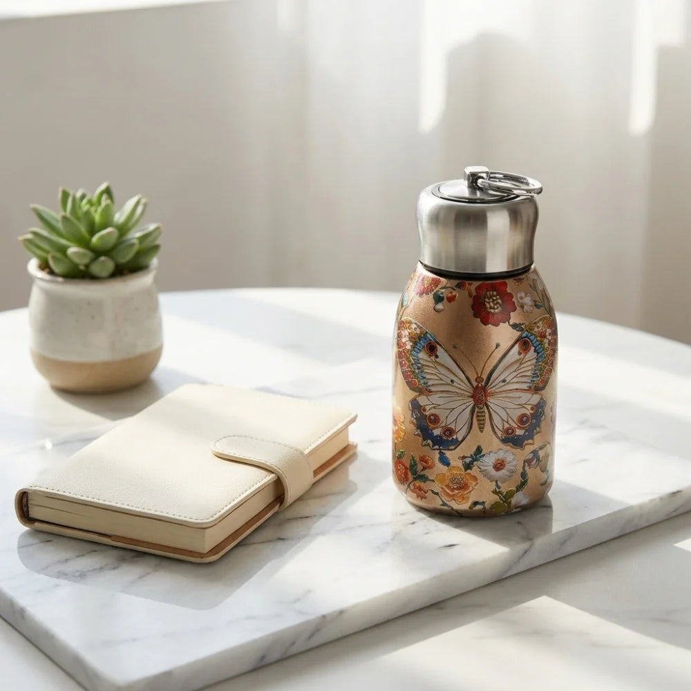 300ml Butterfly Print Stainless Steel Vacuum Insulated Water Bottle | Double Wall Hot & Cold Thermos Flask | Premium Mini Handy Bottle