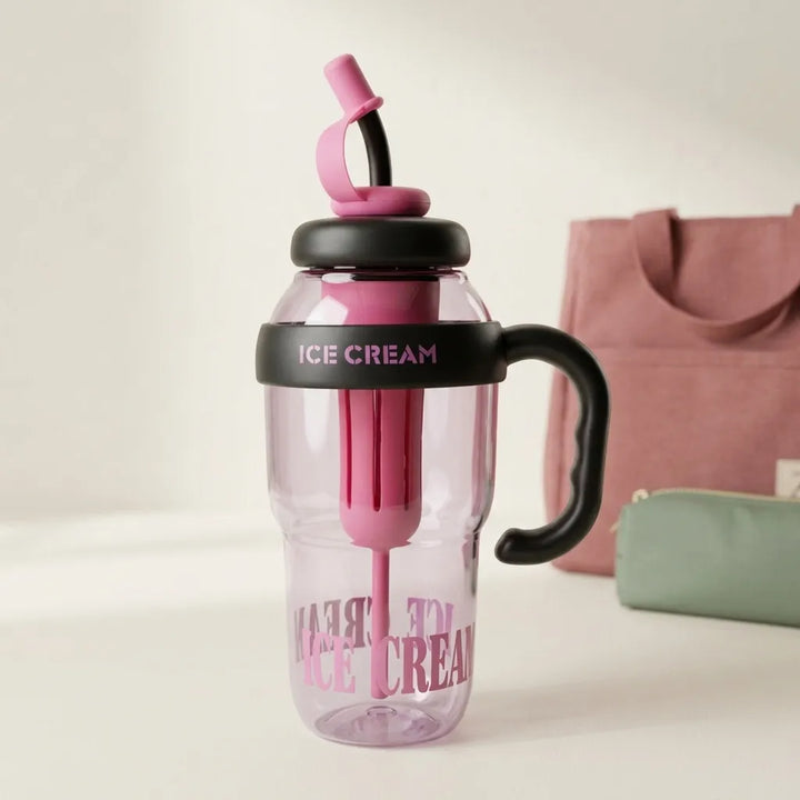 1300ml Ice Cream Theme Tumbler with Straw & Fruit Infuser | Leakproof Sports Water Bottle with Handle, Large Capacity Detox Sipper Cup for Gym, Travel & Daily Hydration