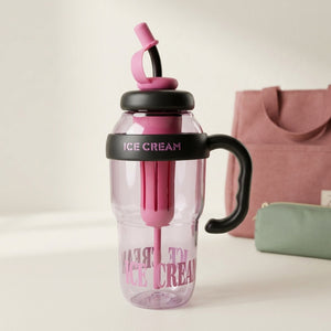 1300ml Ice Cream Theme Tumbler with Straw & Fruit Infuser | Leakproof Sports Water Bottle with Handle, Large Capacity Detox Sipper Cup for Gym, Travel & Daily Hydration