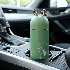 350ml Cute Deer Glass Water Bottle | Leakproof Insulated Flask with Antler Lid | BPA-Free Reusable Sipper for Kids, Girls & Travel (1Pcs)