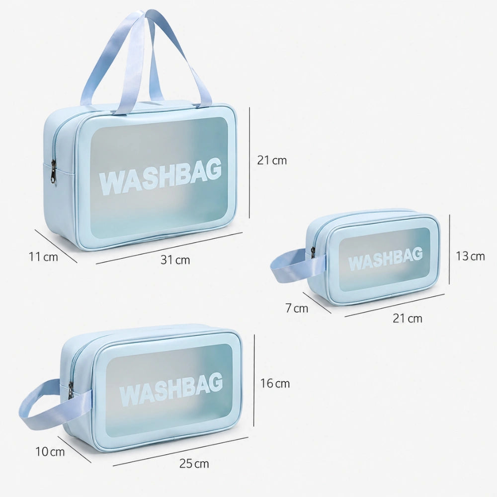 Set Of 3 Printed Transparent Toiletries and Cosmetics Travel Wash Bags