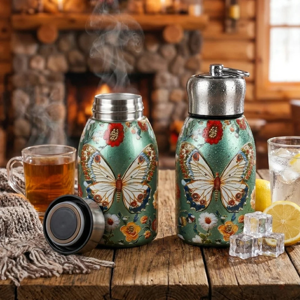 300ml Butterfly Print Stainless Steel Vacuum Insulated Water Bottle | Double Wall Hot & Cold Thermos Flask | Premium Mini Handy Bottle