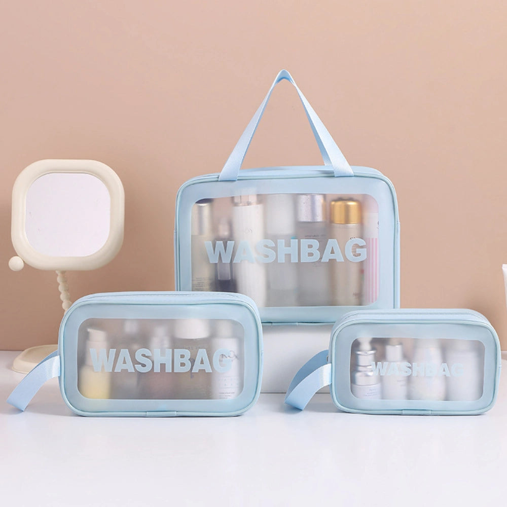 Set Of 3 Printed Transparent Toiletries and Cosmetics Travel Wash Bags