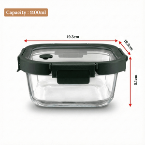 1100ml Square Borosilicate Glass Container | Oven-Safe with Vented Glass Lid
