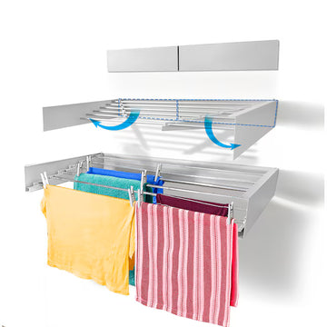 40 in. Indoor/Outdoor Retractable Industrial Gray Wall Mount Drying Rack