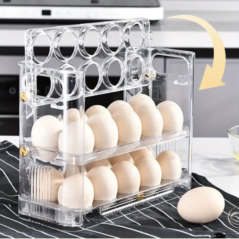 3 Layer Foldable 24 Egg Storage Box - Plastic Egg Holder Organizer for Refrigerator Side Door