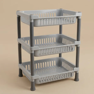 3-Layer Plastic Kitchen Storage Basket Rack | Multipurpose Tiered Organizer for Vegetables, Fruits, Snacks & Grocery Storage