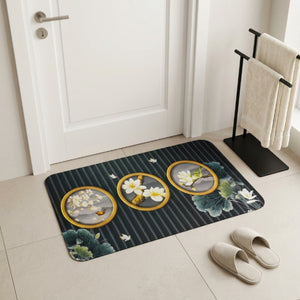 Luxury Floral Oval Anti-Slip Bath Mat | Soft Absorbent Quick Dry Bathroom Floor Rug | Modern Waterproof Door Mat