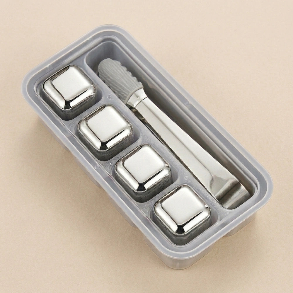 4PCS Reusable Stainless Steel Whiskey Stones | Metal Ice Cubes for Whiskey, Cocktails & Beverages | Drink Chilling Cubes Set
