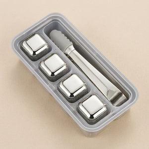 4PCS Reusable Stainless Steel Whiskey Stones | Metal Ice Cubes for Whiskey, Cocktails & Beverages | Drink Chilling Cubes Set