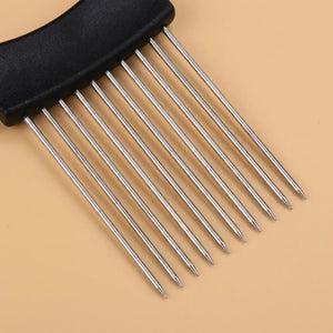 Stainless Steel Onion Holder & Slicer | 10-Prong Vegetable Cutter for Onion, Tomato, Lemon & Fruits | Easy Grip Kitchen Tool