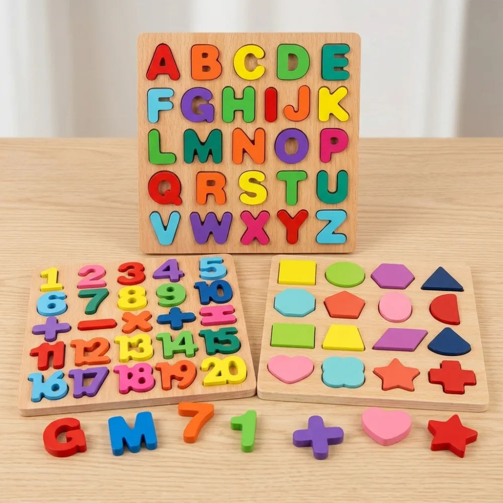 Wooden ABCD & Numbers Puzzle Board for Kids | 3D Alphabet & Counting Learning Toy | Preschool Educational Puzzle for Toddlers 3–5 Years