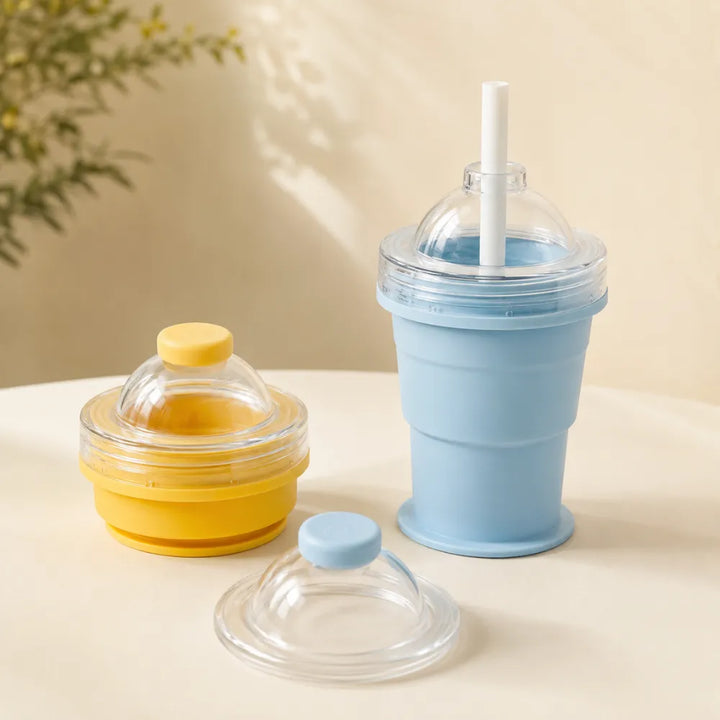 2-in-1 Collapsible Silicone Ice Ball Maker Cup with Straw & Lid | Reusable Ice Sphere Mold for Whiskey, Iced Coffee, Gym & Travel